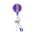 Purple retractable badge reel with metal clip, lobster clasp, key rings and silicone pen loop. - Purple + Blue