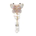 Portagafetes retráctil de mariposa con diamantes de imitación de cristal y perlas elegantes. - Mariposa plateada