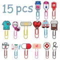 15pcs lindos clips de papel con tema médico de enfermera marcapáginas papelería - Serie Médica (15 Piezas) / Paquete de 15
