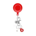 Retractable badge reel with silicone holder, lobster clasp and keychain ring, red color - Red