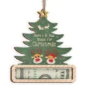 Wooden Christmas tree money holder ornament with cute reindeer graphics and custom name tags. - Christmas Tree