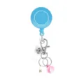 Blue retractable badge reel with practical silicone pen holder lobster clasp and keyring. - Blue + Pink