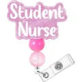 Rosa Glitzer Studentin Krankenschwester Ausweishalter einziehbar für die Arbeit. - Schwesternschülerin (Berufsbezeichnung) / 3,2 cm Durchmesser / Rosa