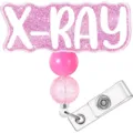 Einziehbarer Krankenschwester Ausweishalter mit rosa Glitzer X-RAY Motiv für sicheren ID-Schutz. - Röntgen (Berufsbezeichnung) / 3,2 cm Durchmesser / Rosa
