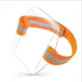 Arm-Ausweishalter mit verstellbarem orangen Gummiband und klarem Kunststoff-Kartenetui. - Reflektierender Klettverschluss / Einzelner OPP-Beutel / Orange