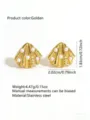 Detail view of gold stainless steel shell pearl stud earrings, showing size and texture. - Shell Pearl Style (FYD6112)