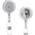 Transparent retractable badge reel with belt clip, clear ID card holder clip for office use. - Clear Rotating Back Clamp