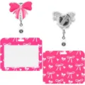Pink Bow ID Card Holder Set with Retractable Reel Cute Badge Protector for Daily - Horizontal / Rose Red
