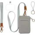 Vielseitiges PU Leder Ausweishalter Set mit Umhängeband Handschlaufe und Handyhalter. - Grau