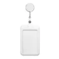 White retractable ID badge holder with reel clip, vertical card case for office use - White
