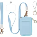 Hellblauer PU Leder Ausweishalter Set mit Umhängeband und Handschlaufe, Multifunktional - Blau