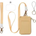 Conjunto de tarjetero de cuero PU con cordón, muñequera y pestaña para teléfono beige - Beige