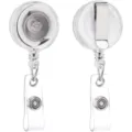 Transparent retractable badge reel with belt clip and ID card holder loop for office use. - Clear Belt Clip