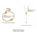 Stainless steel cross necklace and enamel bracelet set, elegant 18k gold plated jewelry. - Necklace and Bracelet Set (FSY041XL-FSY041SL) / Gold