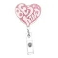 Rosa Glitzer Herz Ausweishalter mit niedlichem 'BE KIND' Druck und stabilem Clip Detail. - Rosa Glitzerherz (Stil 6)