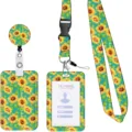 Sonnenblumen Print Schlüsselband Ausweis_halter Set Blumen Schlüsselanhänger Kordel - Grüner Sonnenblumen Stil / 2er Set
