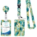 Detailansicht des Marmor Muster Ausweishalter Schlüsselband und aufrollbarer Spule. - Blau Gold Marmor Stil / 2er Set