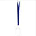 Dunkelblaue Stoff-Lanyard mit transparentem PVC-Ausweishalter und Metallkarabiner. - Dunkelblau