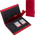 Aluminum memory card case holder portable metal storage box for secure SD and TF cards red - Red