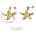 Gold stainless steel starfish detail earrings, featuring beach style design and precise dimensions. - Golden Starfish Style (FYD6140)