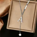 Stainless steel letter A pendant necklace, versatile titanium steel jewelry for women. - Letter A Style (WY006-1-A)