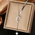 Stainless Steel Letter C Pendant Necklace Light Luxury Titanium Steel Sweater Chain Jewelry - Letter C Style (WY006-1-C)
