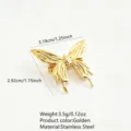 Gold stainless steel butterfly brooch detail view with dimensions and weight specifications. - Hollow Butterfly Style (RT41XZ) / Gold