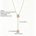 Stainless steel gold teardrop lariat necklace with pink crystal pendants. Elegant chic design. - Waterdrop Pendant (RT163XL) / Pink (RT163XL-pink)