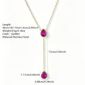 Stainless steel Y-shaped necklace with magenta teardrop pendant, gold plated clavicle chain. - Waterdrop Pendant (RT163XL) / Rose Red (RT163XL-rose-red)