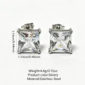 Square cubic zirconia stud earrings detail shot, stainless steel, sparkling gemstone. - Square Stud Earrings (RT140EH-1)