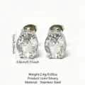 Stainless steel oval cubic zirconia stud earrings for women, elegant daily jewelry gift. - Oval Stud Earrings (RT139EH-1)