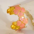 Pulsera Brazalete Abierta Trébol Esmaltado Rosa Bañado en Oro Joya Estilo Vacaciones Moda - Naranja