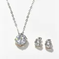 Silver Zirconia Necklace Earrings Set Elegant Stainless Steel Jewelry Variant Chic - Round Necklace Earrings Set (RT138EH-1+RT138XL-1)
