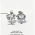 Stainless steel heart zirconia stud earrings in silver tone for women daily wear. - Heart Earrings (RT141EH-1)