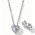 Stainless steel heart zircon necklace and earrings set, exquisite jewelry for daily wear. - Heart Necklace Earrings Set (RT141EH-1+RT141XL-1)