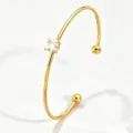 Gold stainless steel zircon open cuff bracelet, elegant minimalist jewelry for daily wear. - Gold Round Open Bangle (RT233SZ)