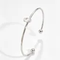 Minimalist silver open cuff bracelet with marquise zirconia and smooth ball ends for women. - Silver Marquise Open Bangle (RT235SZ-1)