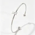 Silver stainless steel open cuff bangle bracelet with sparkling baguette cubic zirconia crystal. - Silver Rectangle Open Bangle (RT234SZ-1)