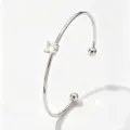 Minimalist silver-tone open cuff bracelet sparkling round zirconia daily jewelry piece - Silver Round Open Bangle (RT233SZ-1)