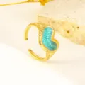 Franse minimalistische 18K vergulde roestvrijstalen hart open ring met blauwe oliedruppel - Hart Open Ring / Blauw