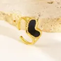 Roestvrij staal zwarte hart emaille open ring 18k verguld minimalisten sieraden - Hart Open Ring / Zwart