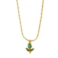 Gold Plated Green Stone Flower Pendant Necklace Stainless Steel Minimalist Variant - Green