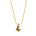 Elegant 18K gold plated tulip pendant necklace, minimalist style, delicate jewelry accessory. - Pink