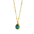 Gold Stainless Steel Teardrop Blue Crystal Pendant Station Chain Necklace for Women - Teardrop Pendant Necklace (RT271XL) / Blue