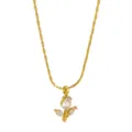 Gold Plated Stainless Steel Zirconia Floral Pendant Necklace Variant 18K Gold Finish - White