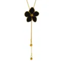 Stainless steel gold plated black flower pendant Y necklace elegant luxury jewelry for women - Black
