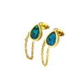 Chic stainless steel teardrop crystal chain earrings, elegant 18K gold plated jewelry variant. - Teardrop Chain Earrings (RT286EH) / Blue