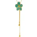 Teal enamel flower pendant necklace 18k gold plated stainless steel jewelry variant - Green