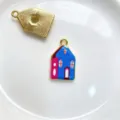 Gold plated copper enamel house charm pendant DIY handmade necklace jewelry accessory - Pendant Only (Without Chain) (E01-2)