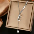 Stainless steel letter E pendant Y necklace fashion minimalist titanium steel jewelry for women - Letter E Style (WY006-1-E)